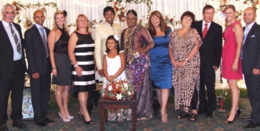 The Australian contingent with Arosha and Ishani: L-R: Charlie Walker, Raj and Shontell Aiyappan, Angela from Don Kyatt, Tiana Aiyappan, Terera from Don Kyatt, Di and Frank Hutchinson from Don Kyatt and Nick Puccio and partner Janine.